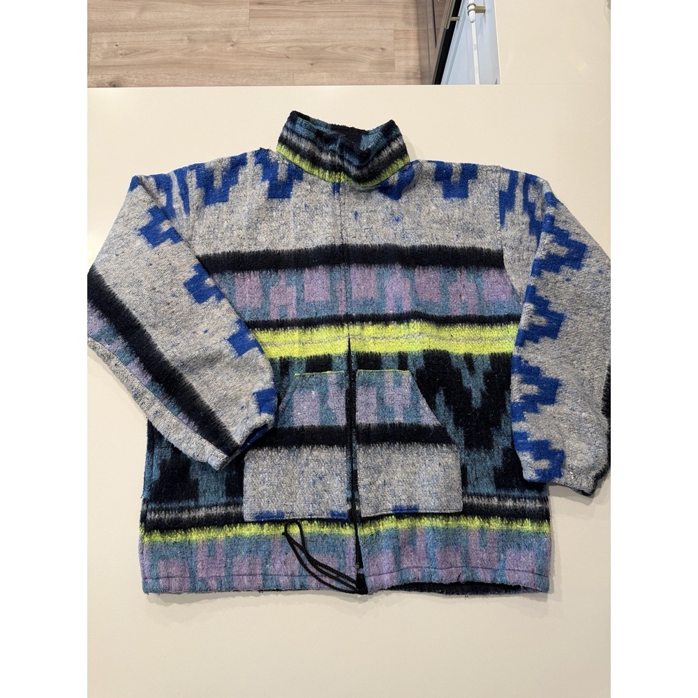 Molina Mexican Blanket Zip Jacket Southwest Pattern Multicolor XL Pre-Owned